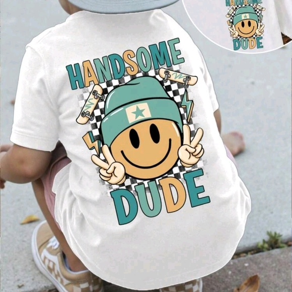 NWT Handsome Dude Kids Graphic T-Shirt - White - Picture 2 of 3